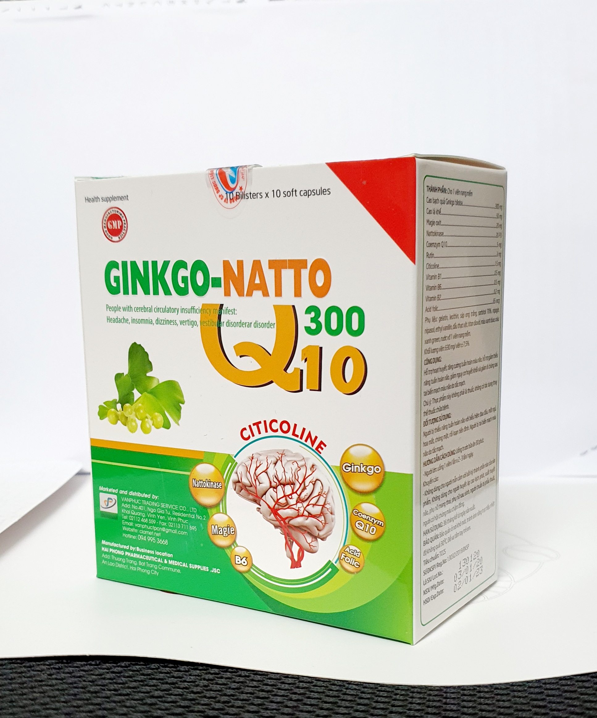 [HCM][Hộp 100 viên] Viên Uống Bổ Não Ginko Natto 300 Q10