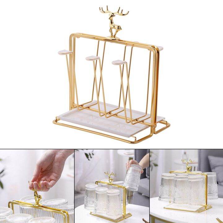 Golden Coffee Cup Drying Rack Stand Tabletop Bottle Rack Water Drainer