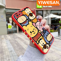 YIWESAN เคสสำหรับ Realme C2S C2,เคส A1K OPPO ลายการ์ตูนวินนี่ช้อนส้อมมีดหมีพูห์มีน้ำค้างแข็งโปร่งใสขอบสี่เหลี่ยมด้านข้างแบบแข็งลายกล้องปลอกซิลิโคนเคสนิ่มป้องกันการกระแทก