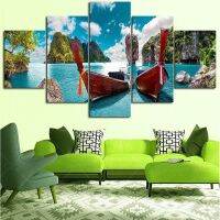 Yohoo 5ชิ้น Wall Art ภาพวาดผ้าใบ Lake ภูมิทัศน์โปสเตอร์เรือไม้ Modern Home ภาพตกแต่ง Modular ห้องนั่งเล่น5ชิ้น