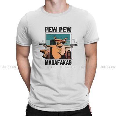 Pew Pew Madafakas Cat Animal Crewneck Tshirts Criminal Print MenS T Shirt Funny Clothing Size S-6Xl