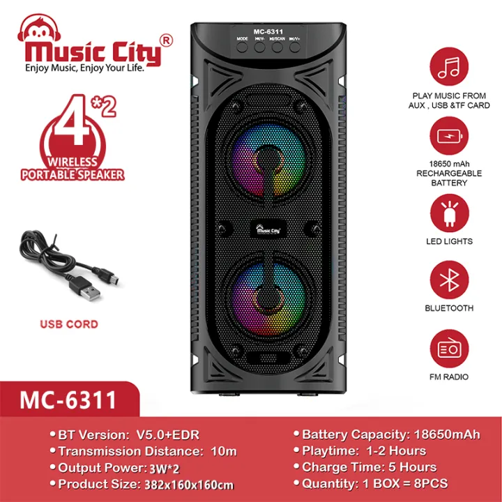MUSIC CITY 4‘’ Wireless Bluetooth Speaker with USB/TF/FM/TWS/AUX