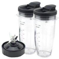 R Blender Replacement Parts For Ninja, 2 24Oz Cups With To-Go Lids, 7 Fins Extractor Blade, For Nutri Ninja Auto IQ