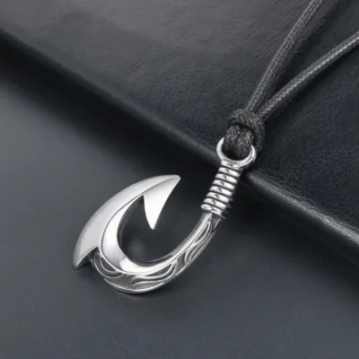 Simple Personality Silver Color Fish Hook Pendant Necklace for Men Trend Hip Hop Punk Rock Party Accessories Jewelry