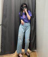 Uniqlo Sanlitun Hyunas same style pants for women boyfriend style narrow mouth jeans loose holes spring and summer 455375