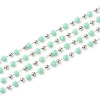 1m  3.28 Feet Handmade Glass Beaded Chains Soldered with Brass Findings Long-Lasting Plated Real Platinum Plated Cube Medium Aquamarine 3~3.2x3~3.2x3~3.2 3mm