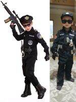 Halloween Role-play Cop Officer Uniform Cosplay Costumes Kids Boys Special Force Policemen SWAT Jacket Trousers Set with Caps