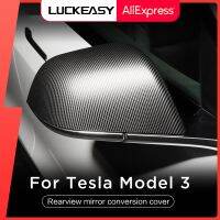 (Premium car) LUCKEASY สำหรับเทสลารุ่น3รถดัดแปลงภายนอก Model3 2017-2022 ABS คาร์บอนไฟเบอร์สไตล์เคลือบกระจกมองหลังปก2ชิ้น