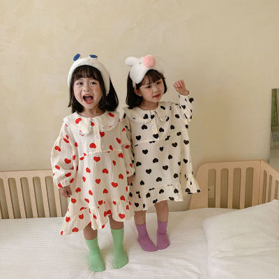 MILANCEL 2021 Autumn New Pajama Dress Full Of Heart Girls Indoor Dresses Children Sleepwear Cotton Sleep Dresses