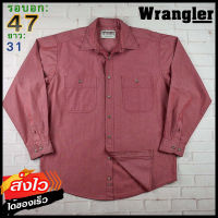 Wrangler®แท้ อก 47 เสื้อเชิ้ตผู้ชาย แรงเลอร์ สีเลือดหมู เสื้อแขนยาว เนื้อผ้าดี ใส่เที่ยวใส่ทำงาน