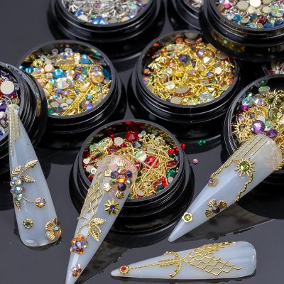 【CW】 1 Jar Rhinestones Mixed Color Stone art Decoration Beads Metal Rivet Accessories