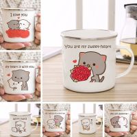 ถ้วยชากาแฟลงยาแมวสีพีชและโลมาใหม่รูปสัตว์น่ารักถ้วยน้ำนมของหวานของขวัญคู่ถ้วยอาหารเช้าดั้งเดิม