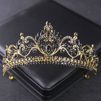 Baroque Vintage Gold Black Tiara And Crowns Crystal Rhinestone Wedding Hair Accessories Queen Princess Crown Design Head Jewelry