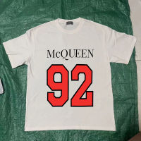 ฤดูร้อนที่มีคุณภาพสูงระบายอากาศผ้าฝ้าย McQueen แขนสั้นคลาสสิก NO.92พิมพ์ลำลองเสื้อยืดอเมริกันถนนคู่เสื้อ T