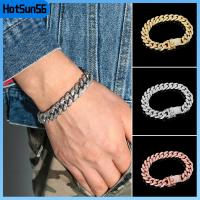 HOTSUN56 ความกว้าง 12 มม. หรูหรา เงางาม สร้อยข้อมือแฟชั่น ลิงค์เชน ฝัง Rhinestone ฮิพฮอพ สร้อยข้อมือ