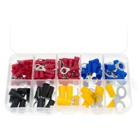 (102PCS 10Kinds RV) Ring Terminal Electrical Crimp Connector Kit Set With BoxCopper Wire Insulated Cord Pin End Butt