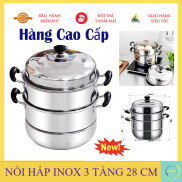 Nồi Hấp Inox 3 tầng 28cm Đa Năng Nhà Bếp