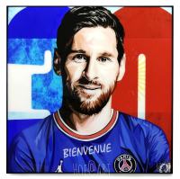 Lionel Messi #7 ลีโอเนล เมสซี่ PSG ปารีส แซ็ง แฌร์แม็ง Paris Saint-Germain บาร์ซ่า รูปภาพ​ติด​ผนัง​ pop art พร้อมกรอบและที่แขวน ฟุตบอล​ กรอบรูป​​ แต่งบ้าน