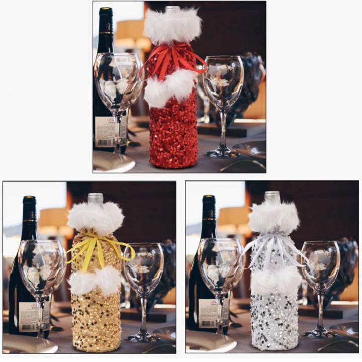 ชุดตกแต่งขวดไวน์คริสต์มาสชุดไวน์ปักเลื่อมสไตล์ยุโรปอเมริกันชุดหมวกผ้าพันคอโต๊ะโรงแรมบาร์ไวน์-jpz3824ขวด