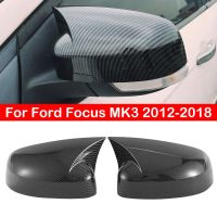 ฝาครอบกระจกมองหลังสำหรับ Ford Focus MK3 2012-2018หมวกแก๊ปมีปีกประตูด้านนอกเขาวัวด้านหลังประดับวิวเคสคาร์บอนไฟเบอร์สีดำ