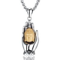 ZZOOI Punk Rock Stainless Steel Sakyamuni Buddha Hand Pendants Necklace For Men Retro Jewelry Gold Silver Two Tone Drop Shipping