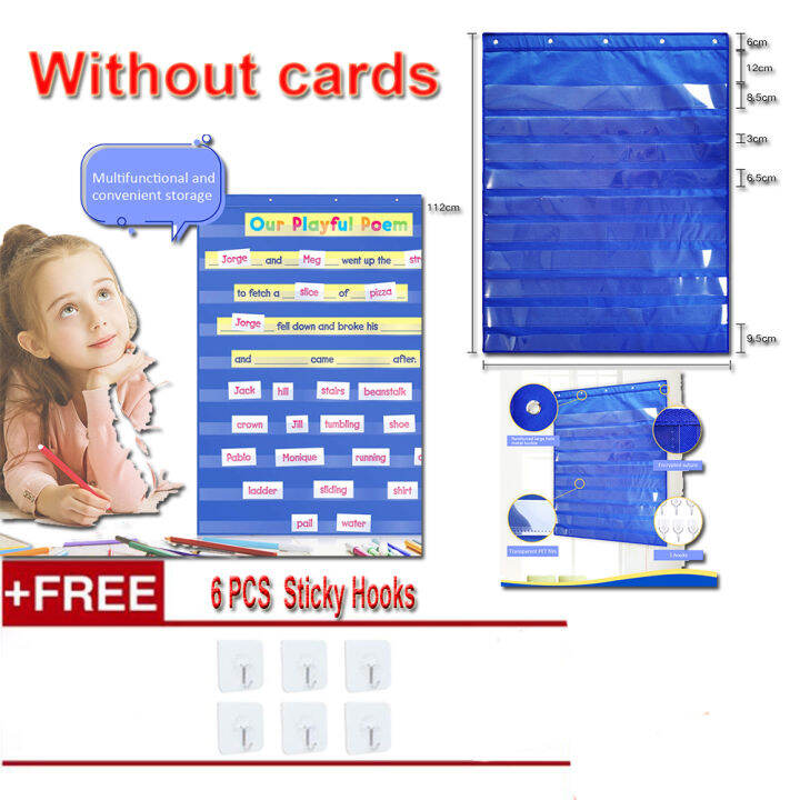 Foldable Transparent Pocket Chart Hanging Bag Flashcard Display Teacher