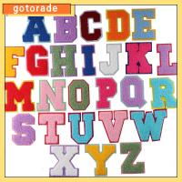 GOTORADE 26pcs ผ้าขนหนูเย็บปัก แผ่นรีดตัวอักษรบน ตัวอักษร A-Z สูง7ซม. ค่ะ แพทช์ปัก ลำลอง, อังกฤษ ขอบกากเพชรสีทอง แผ่นปะตัวอักษร A-Z ทุกกลุ่มอายุ