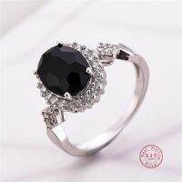 Genuine Jewelry Sterling Silver Stackable Ring Round Black CZ Crystal Finger Ring For Women Wedding Party Bague Bijoux