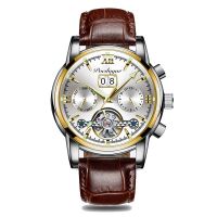 ZZOOI Tourbillon Luxury Men Mechanical Wristwatch Genuine Leather Automatic Clock Analog Week Calendar Month Brand Sports Mens Watches