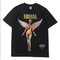 2023 newplus ขนาด High Street เสื้อยืดอินเทรนด์ยี่ห้อ Nirvana Angel ROCK พิมพ์เสื้อยืดคอกลมแขนสั้น