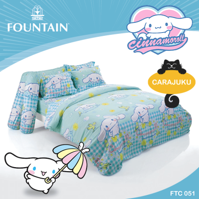 FOUNTAIN ชุดผ้าปูที่นอน ชินนามอนโรล Cinnamoroll FTC051 สีฟ้าอ่อน #ฟาวเท่น 3.5ฟุต 5ฟุต 6ฟุต ผ้าปู ผ้าปูที่นอน ผ้าปูเตียง ผ้านวม ชินนาม่อนโรล