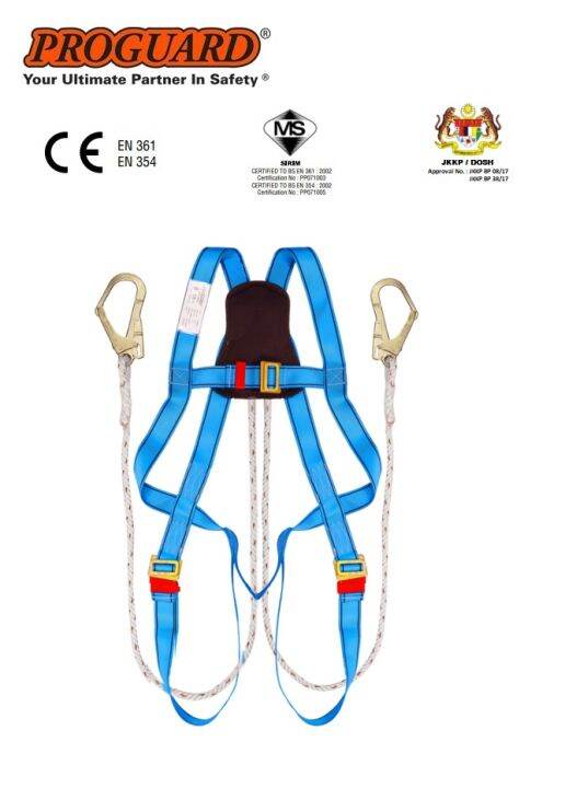 Full Body Harness with Double Lanyard Builtin with Large Hook and 1