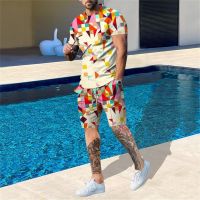 Summer Male Fashion Shorts 2-Piece Set 3D Printed Breathable Sportswear Sets For Men Round Neck Plus Size Casual Streetwear