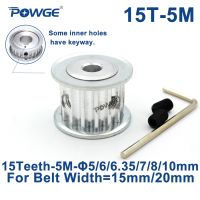 【CW】๑▨  POWGE 5M 15 Teeth Synchronous Timing Pulley Bore 5/6/6.35/7/8/10mm for Width 15/20mm HTD5M gear 15-5M-15 15Teeth 15T