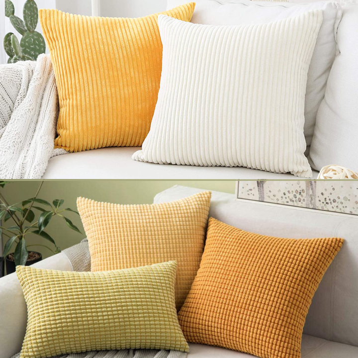 Soft Corduroy Cushion Cover Corn Striped Throw Pillow Case Nordic Plain ...