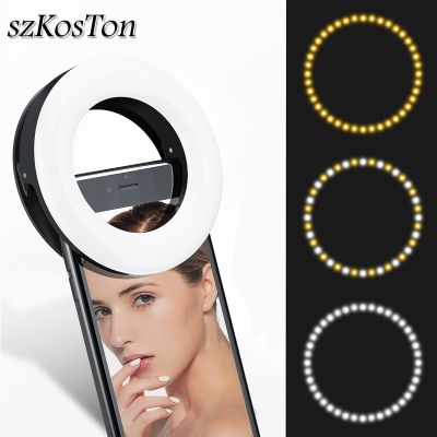 ☬◎☍ Rechargeable Clip-on LED Selfie Ring Light Flash For Smartphone 3 Mode Dimmable Fill Lamp For Youtube Makeup Video Photo