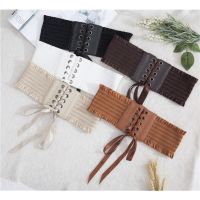 Women Stretch Buckle Corset Belt Ladies Wide Tassel Elastic High Waist Dress Decorative Belt Bowknot Waistband Fashion Accessory