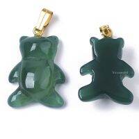 1pc Natural Pendants with Golden Plated Metal(Brass or Iron Materials Random Delivery) Snap On Bails Dyed Bear Dark Cyan