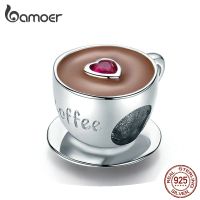 bamoer Coffee Cup Metal Beads for Women European Charm celet 925 Sterling Silver Enamel Fashion Charms Jewelry SCC1286