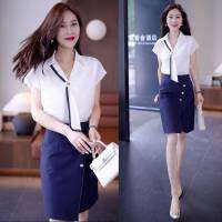 เสื้อเชิ้ตผูกไหล่ตกสไตล์ฝรั่งเศสกระโปรงเย็บไม่สม่ำเสมอสำหรับผู้หญิงฤดูร้อนรุ่นใหม่ยอดนิยมสำหรับพร็อพ ~