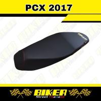 เบาะมอเตอร์ไซค์ PCX ปี 2017 เบาะปาด ทรงกลาง หัวต่ำ โลโก้ Biker แถมฟรีสติกเกอร์