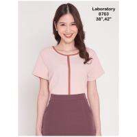 Laboratory เสื้อ 8763# สีพื้นทูโทน เสื้อทำงาน แต่งกุ้นขอบคอและแขน มีไซส์ 38”,42”