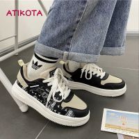 Atikota รองเท้าผ้าใบลําลอง ใส่สบาย ลายดอกไม้ เม็ดมะม่วงหิมพานต์ เข้ากับทุกการแต่งกาย แฟชั่นสําหรับสตรี เหมาะกับการเล่นกีฬา