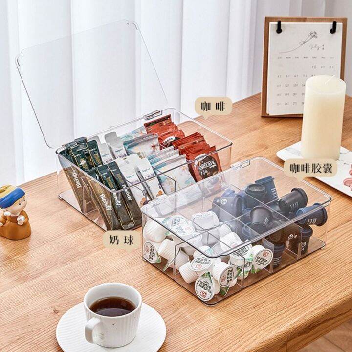 WENTIVV Plastic Tea Bag Storage Box with Lid Transparent Acrylic