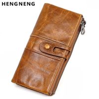 ZZOOI Design Unisex Men Clutch Wallets Genuine Leather Male Womens Long Wallet Zipper Purse Coin Purse Money Phone Bag RFID