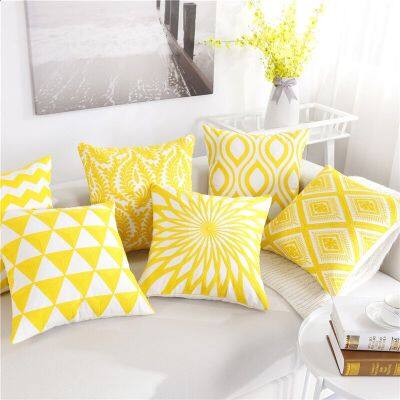 45x45cm Square Yellow Color Geometric Embroidery Sofa Cushion Cover Thicken Car Waist Decor Throw Pillowcase