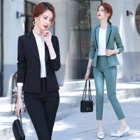 COD DSGERTRYTYIIO ((Jacket Pants 2-Piece Set) Spring Autumn High-End Womens Suit Solid Color Large Size Slim-Fit Professional Formal Wear