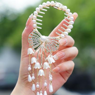 White Tassel Hairpin Back Head Ball Head Plate Hair Bow Of Ponytail Button Valley Headdress Artifact Clip Ponytail The Lily Hair Button Clip Temperament For Women O5P2