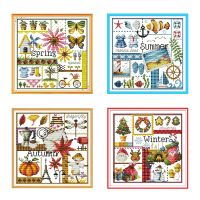 ☽ Four Seasons Pattern Spring Summer Autumn Winter Counted Cross Stitch Kit DIY Embroidery Kit Home Decoration Drawing Needlework