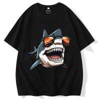 【Hot Sale】 trendy brand cartoon shark head t-shirt mens funny teeth large size loose casual printing short sleeves